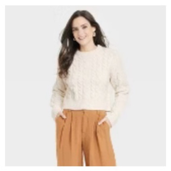 Women's Cable Crewneck Pullover Sweater - A New Day in Oatmeal - Picture 4 of 4